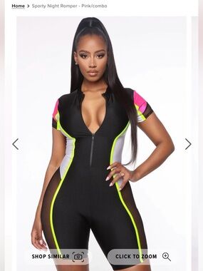 Fashion Nova Bodysuit with Neon Green Piping & Pink Accents